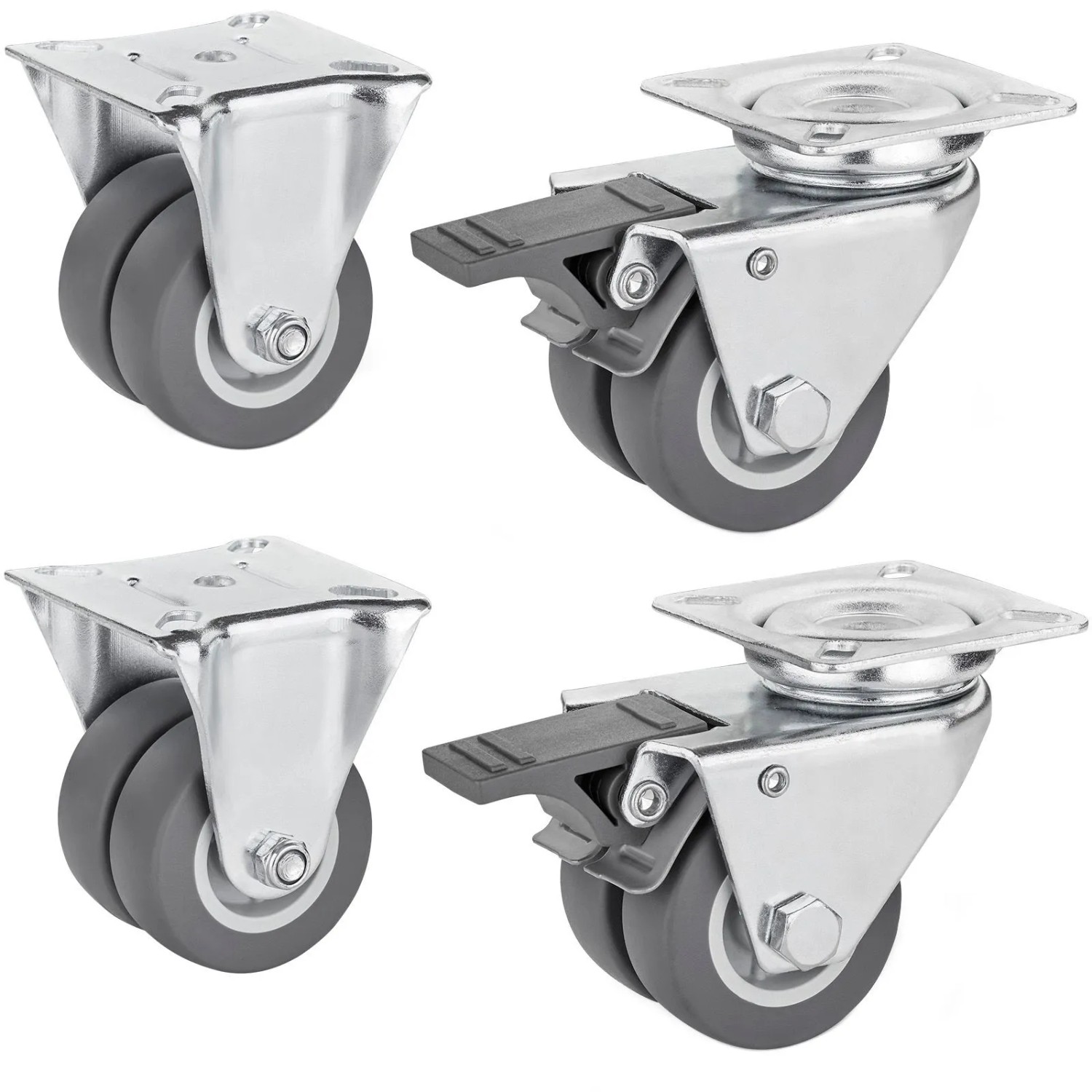 SOTECH JUNKER 4er SET Transportrollen Ø50 mm 2x Bockrollen und 2x Lenkrollen mit Bremse Traglast Bis 100 Kg Je Doppelrol...