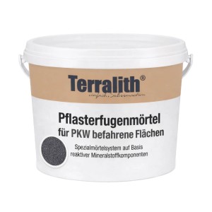 Terralith Pflasterfugenmörtel Anthrazit Basalt 26 kg Eimer. Spezialmörtel für PKW-Flächen, witterungsbeständig.