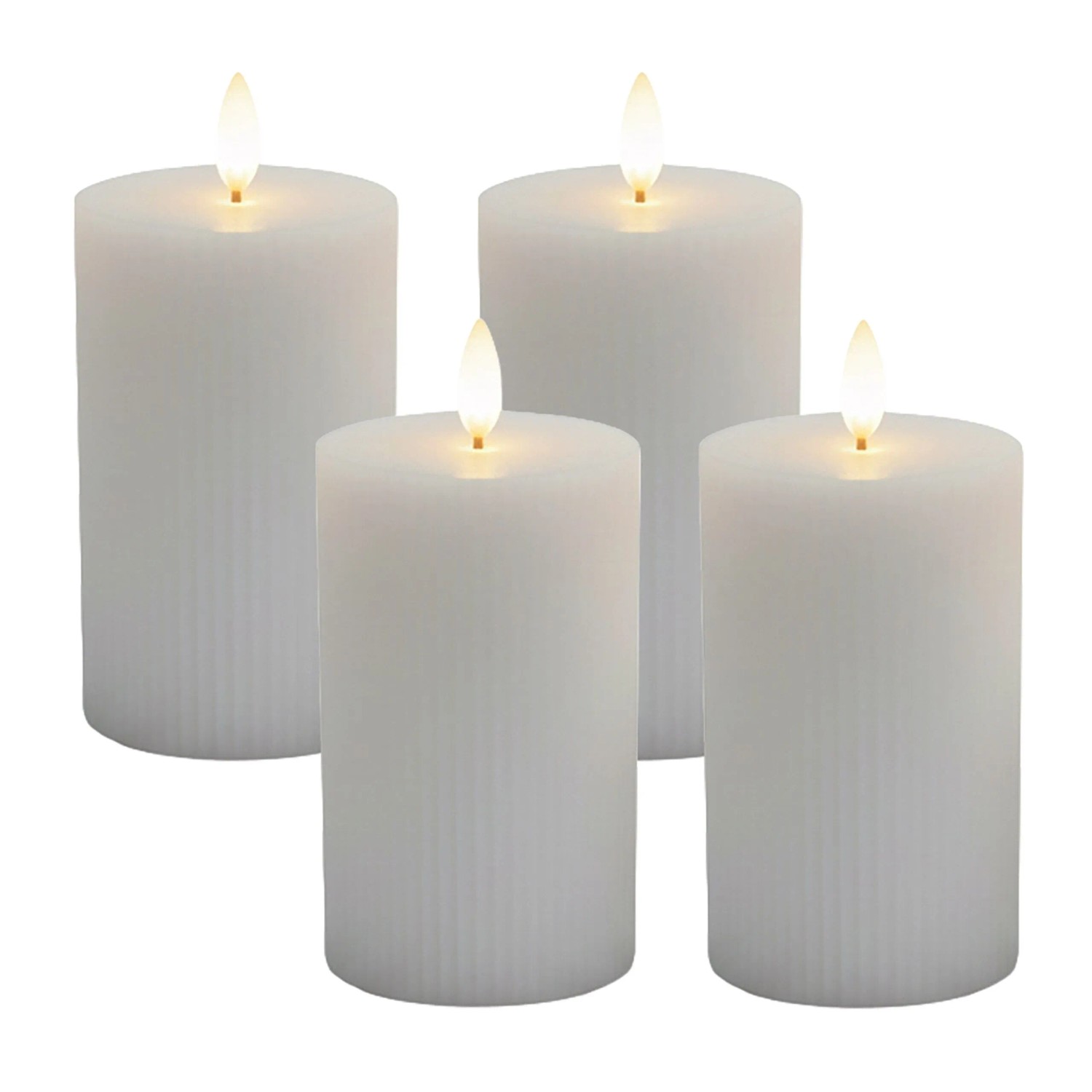 Relaxdays LED Kerzen 4er Set Echtwachs Hellgrau Flammenlos Flackernd 13 cm x 7,5 cm