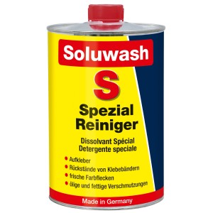 Soluwash S 1 l Spezial Reiniger für Klebereste, Farbflecken und ölige Verschmutzungen.