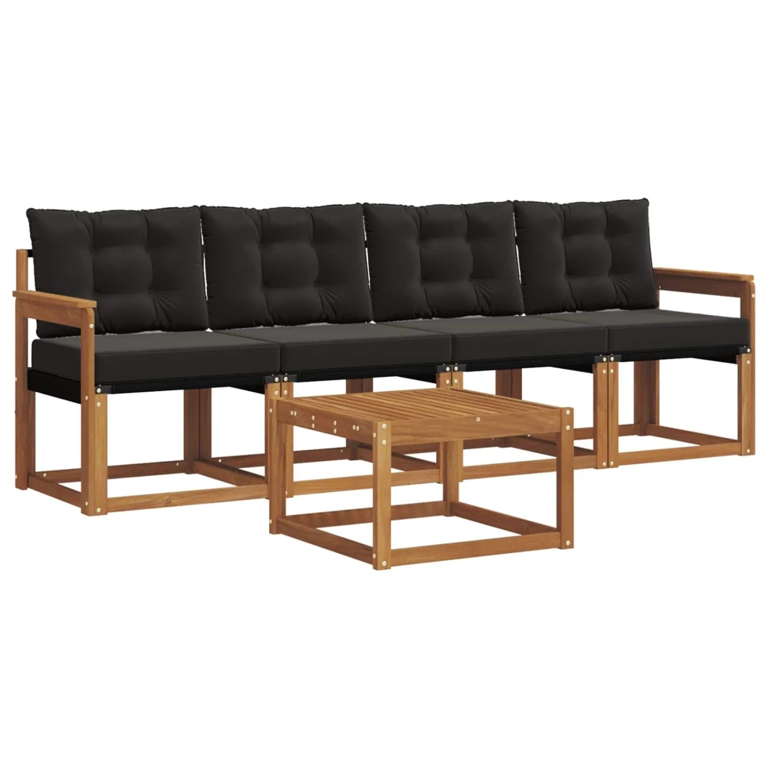 vidaXL Outdoor-Sofagarnitur mit Kissen 5-Tlg Natur und Schwarz 3368371