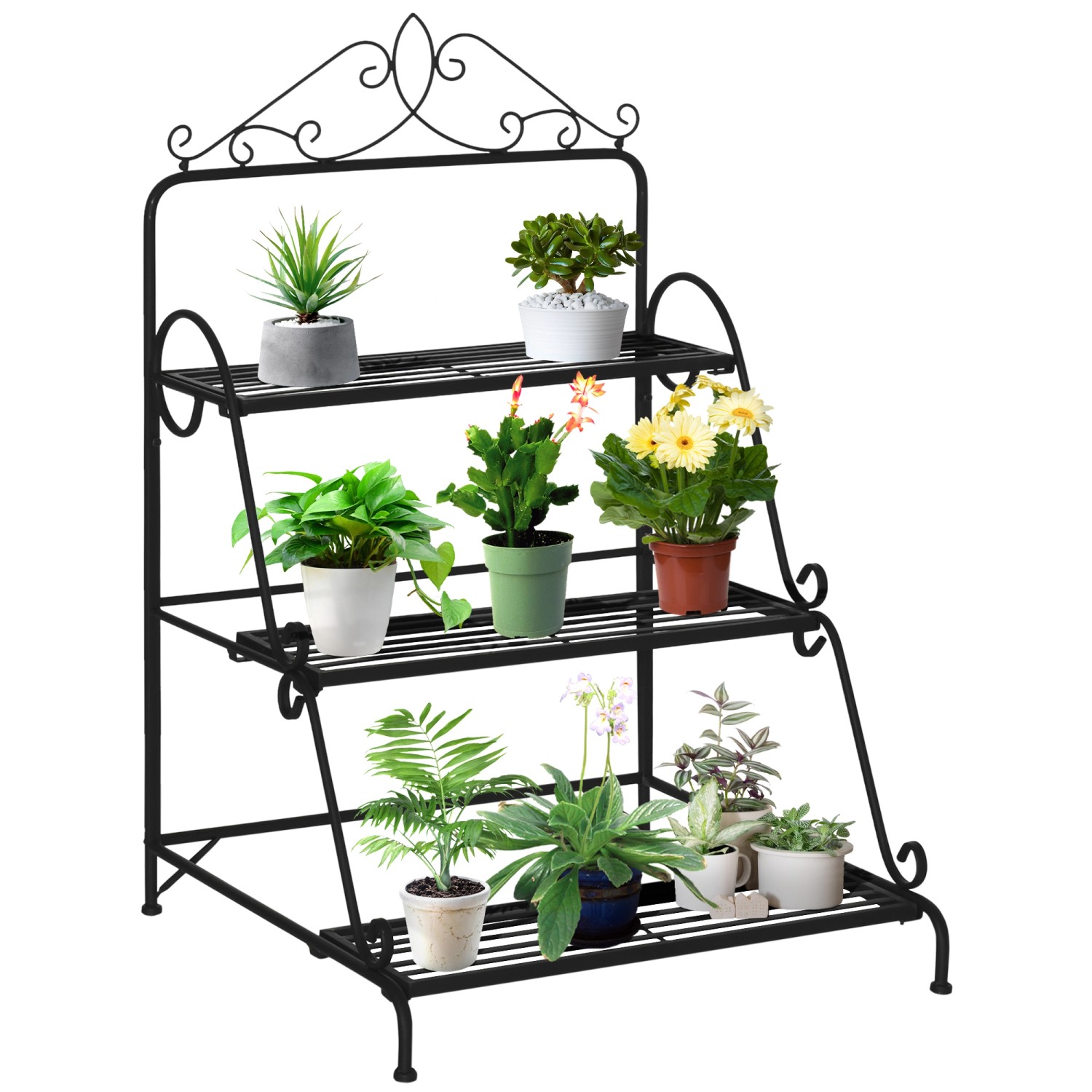 Outsunny  Pflanzenständer Metall Schwarz 60,5L x 59,5B x 95,5H cm günstig online kaufen