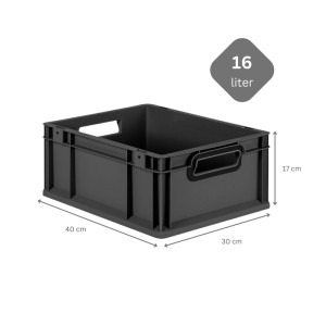 Schwarze PROREGAL Eurobox Nextgen, 16 Liter, mit Auflagedeckel. Aufbewahrungsbox/Transportbox.