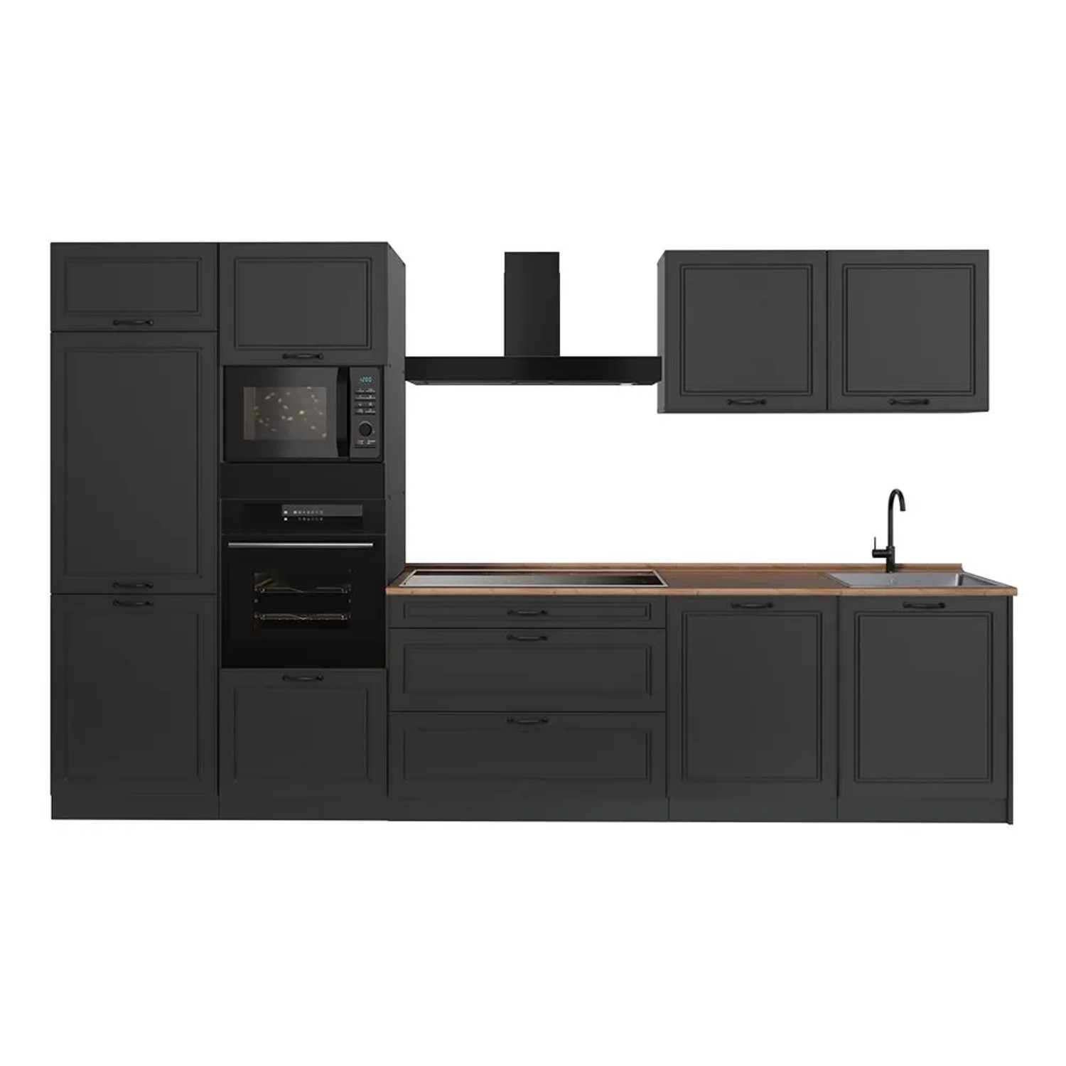 Vicco Küchenzeile R-Line Anthrazit Landhaus/Anthrazit 340 x 207 Arbeitsplatte Goldkraft Eiche Art Nr 68043