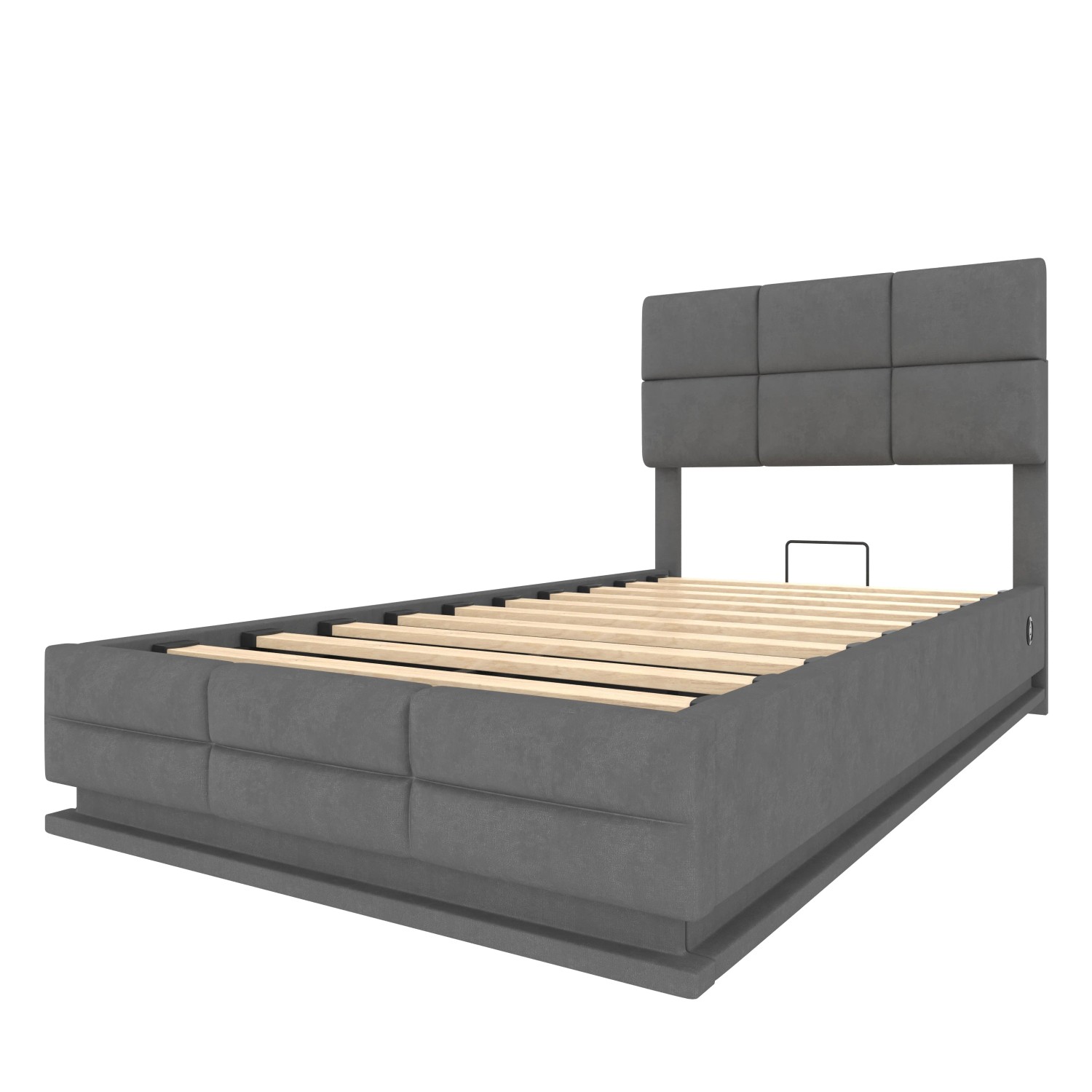 okwish Polsterbett 90x200cm mit LED USB C Hydraulik Stauraum Schlafzimmer Grau ohne Matratze