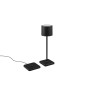 Schwarze Reality LED-Tischleuchte Fernandez mit Ladestation, dimmbar und Akku-betrieben.