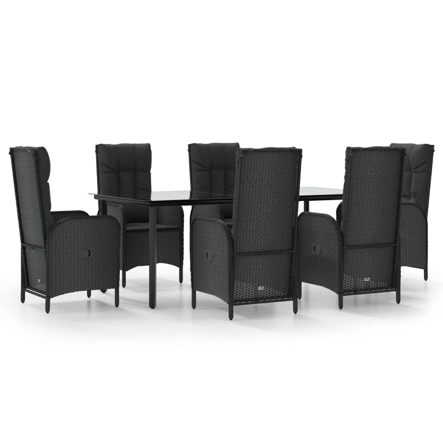 vidaXL 7-Tlg Garten-Essgruppe mit Kissen Schwarz Poly Rattan 3185193