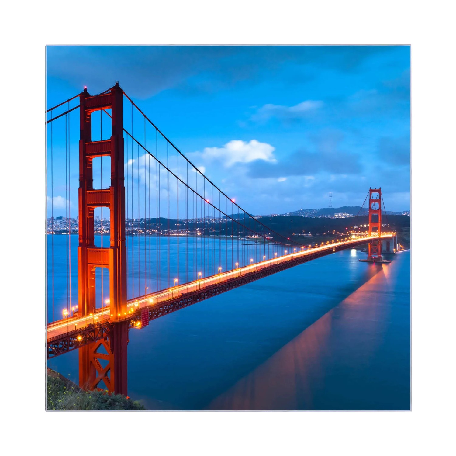 Schwarzer Schlüsselkasten mit Glasfront, Golden Gate Bridge Motiv, 50 Haken, beschreibbar, magnetisch.