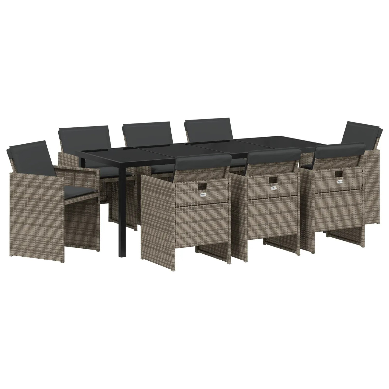 vidaXL Garten Essgruppe mit Kissen Falten 9-Tlg Grau Poly Rattan 3379951