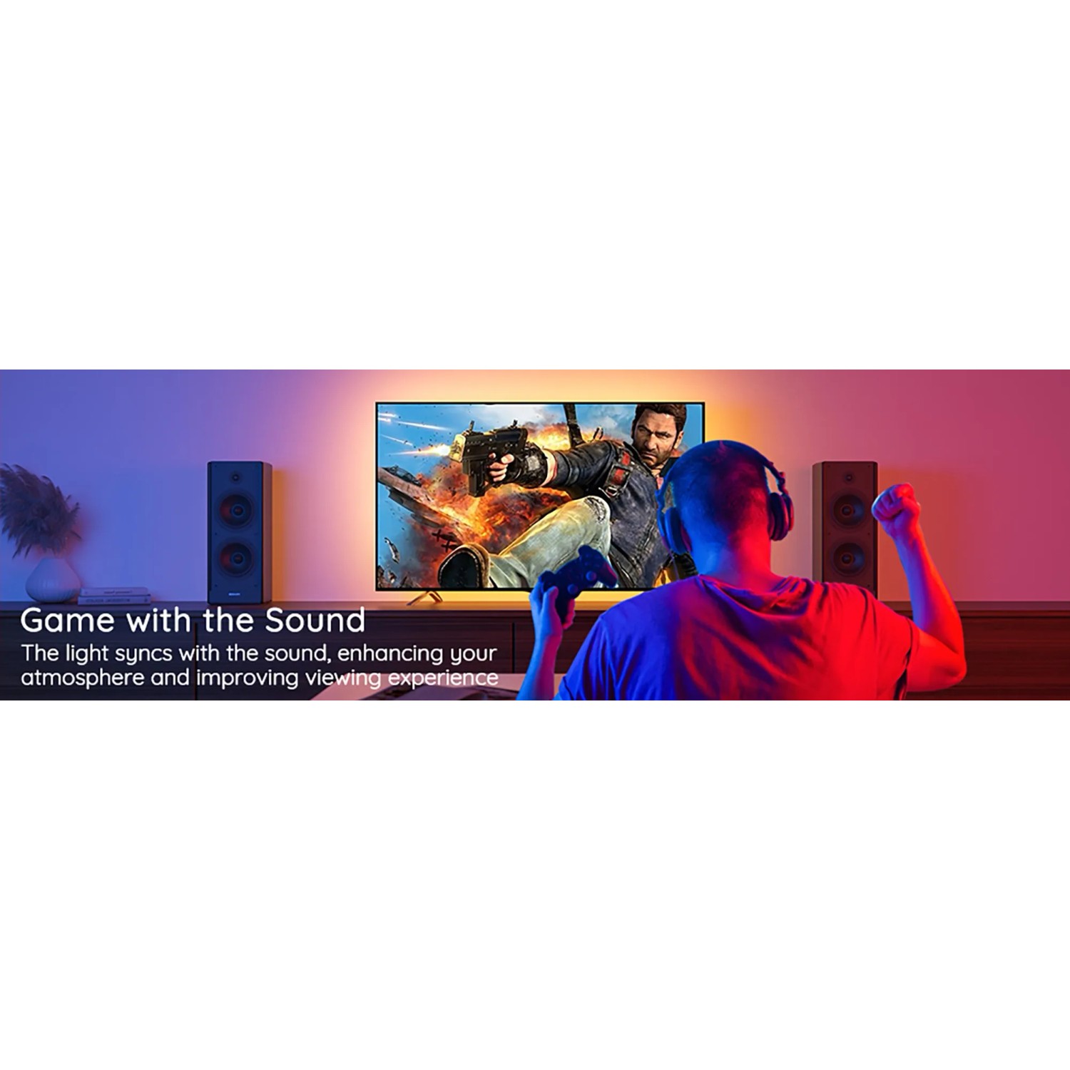 Govee TV-LED-Hintergrundbeleuchtung H6179 im Einsatz beim Gaming mit dynamischer RGB Beleuchtung.