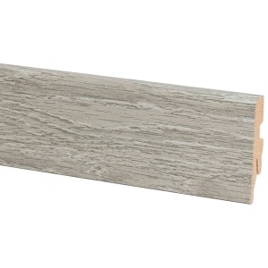 Sockelleiste Eiche Nostalgie sägegrau, 60 mm hoch, zur Wandbefestigung.