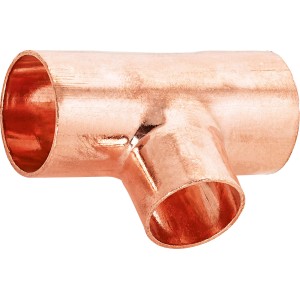 Kupfer Löt-Reduzier-T-Stück, 22 mm x 18 mm x 22 mm, für Kupferrohr Installation.
