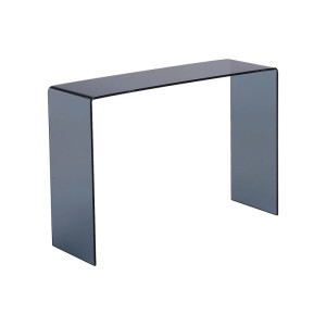 Eleganter Konsolentisch Alonzo aus gebogenem, getöntem Sicherheitsglas in Schwarz, 110 cm. Für Wohnzimmer.