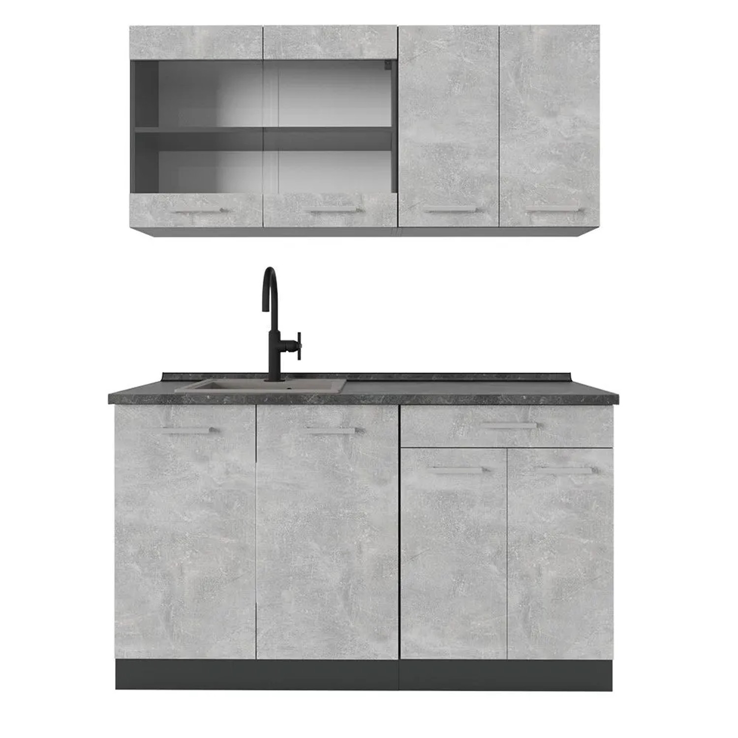 Vicco R-Line Singleküche Beton Anthrazit 140 cm AP Anthrazit ohne E-Geräte