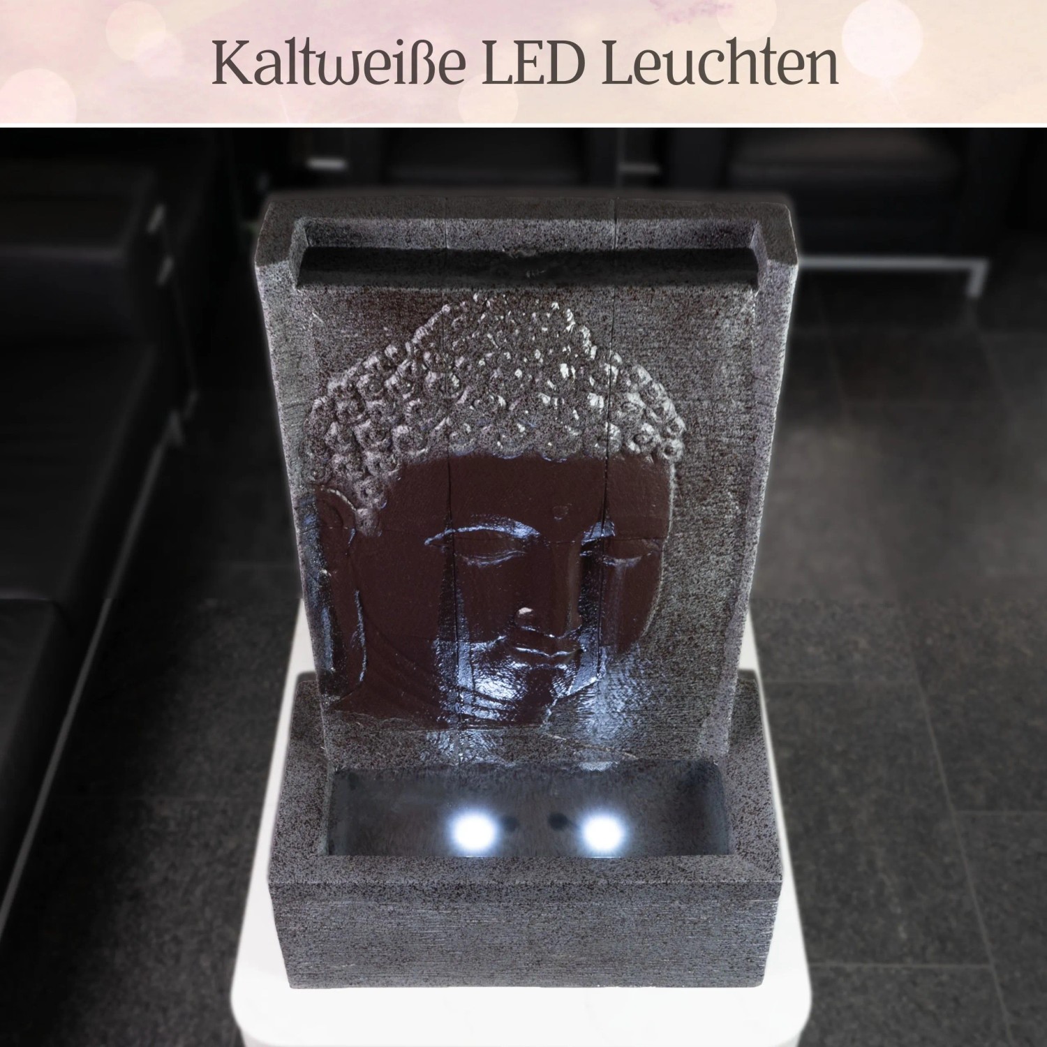 Intergarden Zimmerbrunnen Buddha 100cm mit LED-Beleuchtung für entspannte Atmosphäre.