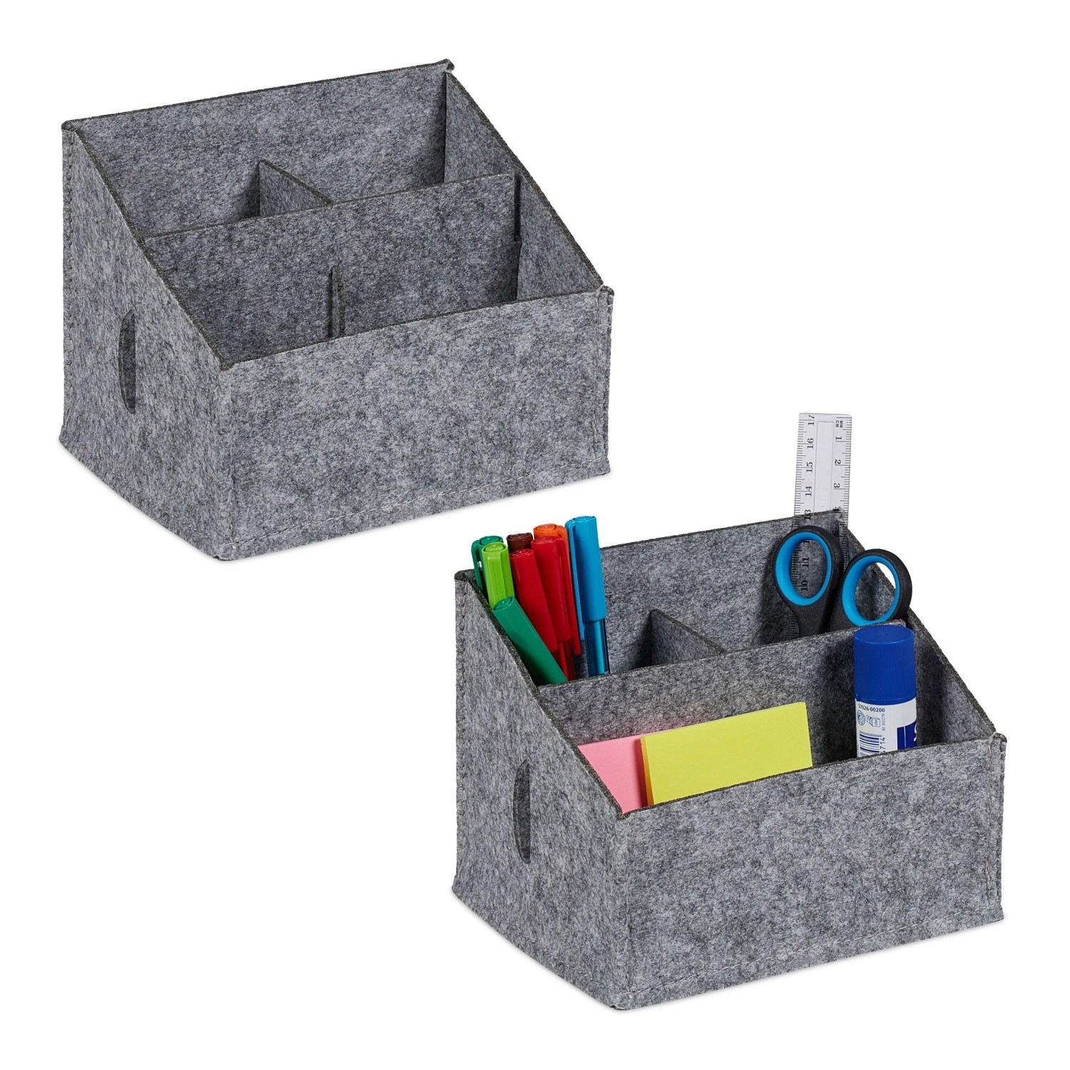 Relaxdays Schreibtisch Organizer Filz Grau mit 3 Fächern 2er Set 14 cm x 18 cm x 14,5 cm 120 g