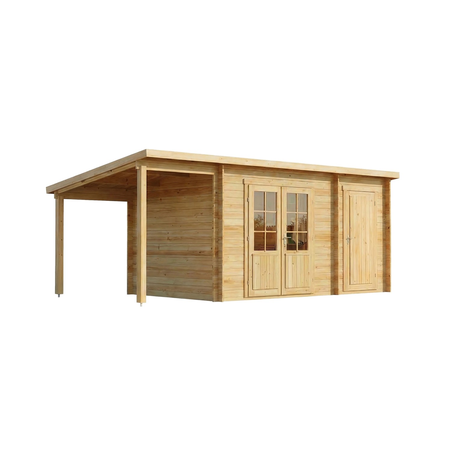 Alpholz Gartenhaus Maria mit Schleppdach, naturbelassenes Holz, Doppeltür und Einzeltür