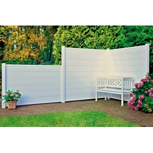 T & J Lightline Steckzaun, 180x180 cm, weißer Kunststoff Sichtschutzzaun im Garten.