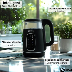 Ecosa Wasserkocher EO-697 mit digitaler Temperaturanzeige, 1,7 Liter Fassungsvermögen.