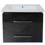 MCW Premium Waschbecken mit Unterschrank D16, 60cm, Schwarz, mit zwei Schubladen und Keramikwaschbecken.