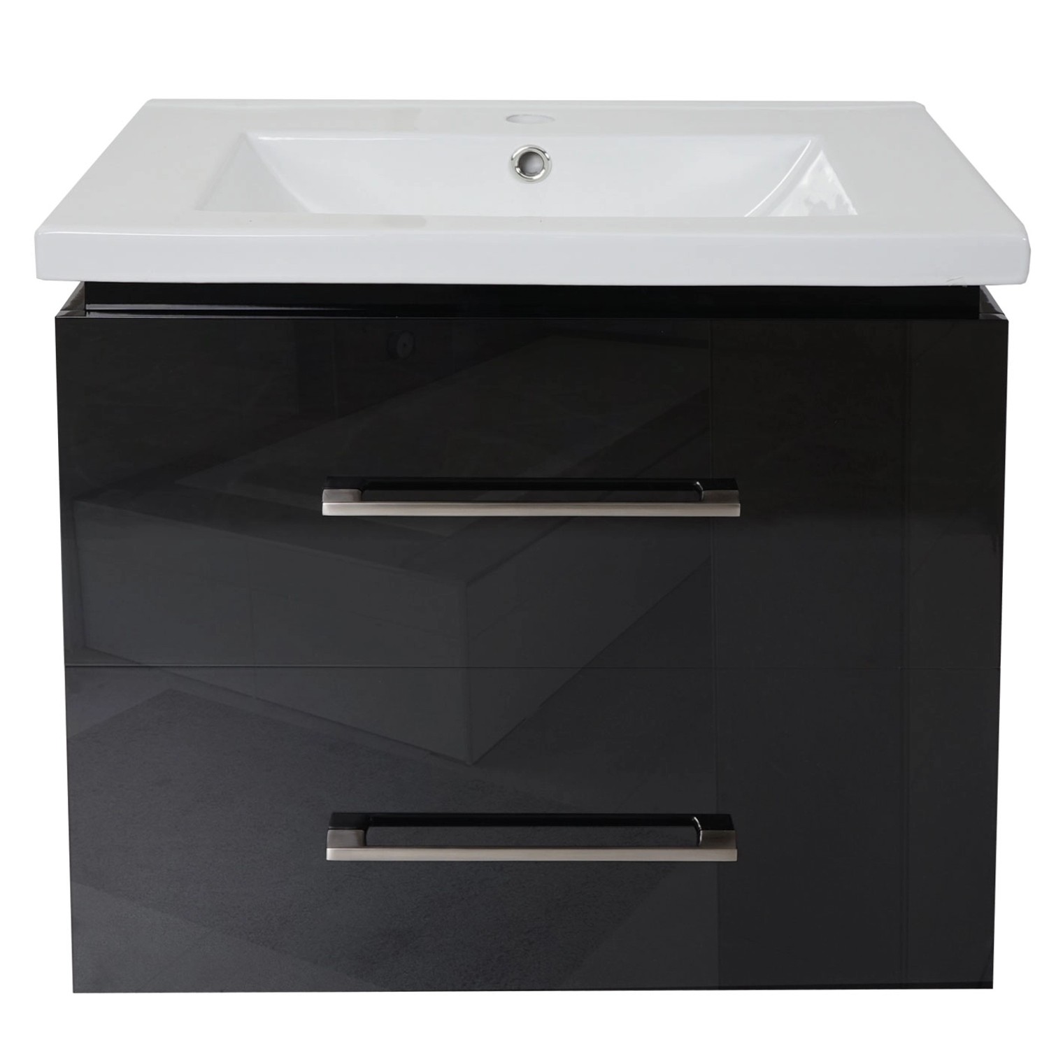 MCW Premium Waschbecken mit Unterschrank D16, 60cm, Schwarz, mit zwei Schubladen und Keramikwaschbecken.