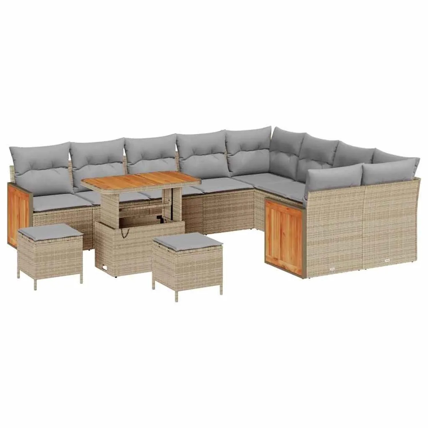vidaXL Gartensofa-Set mit Kissen 13 Stk Beige und Hellgrau Poly-Rattan 3365297
