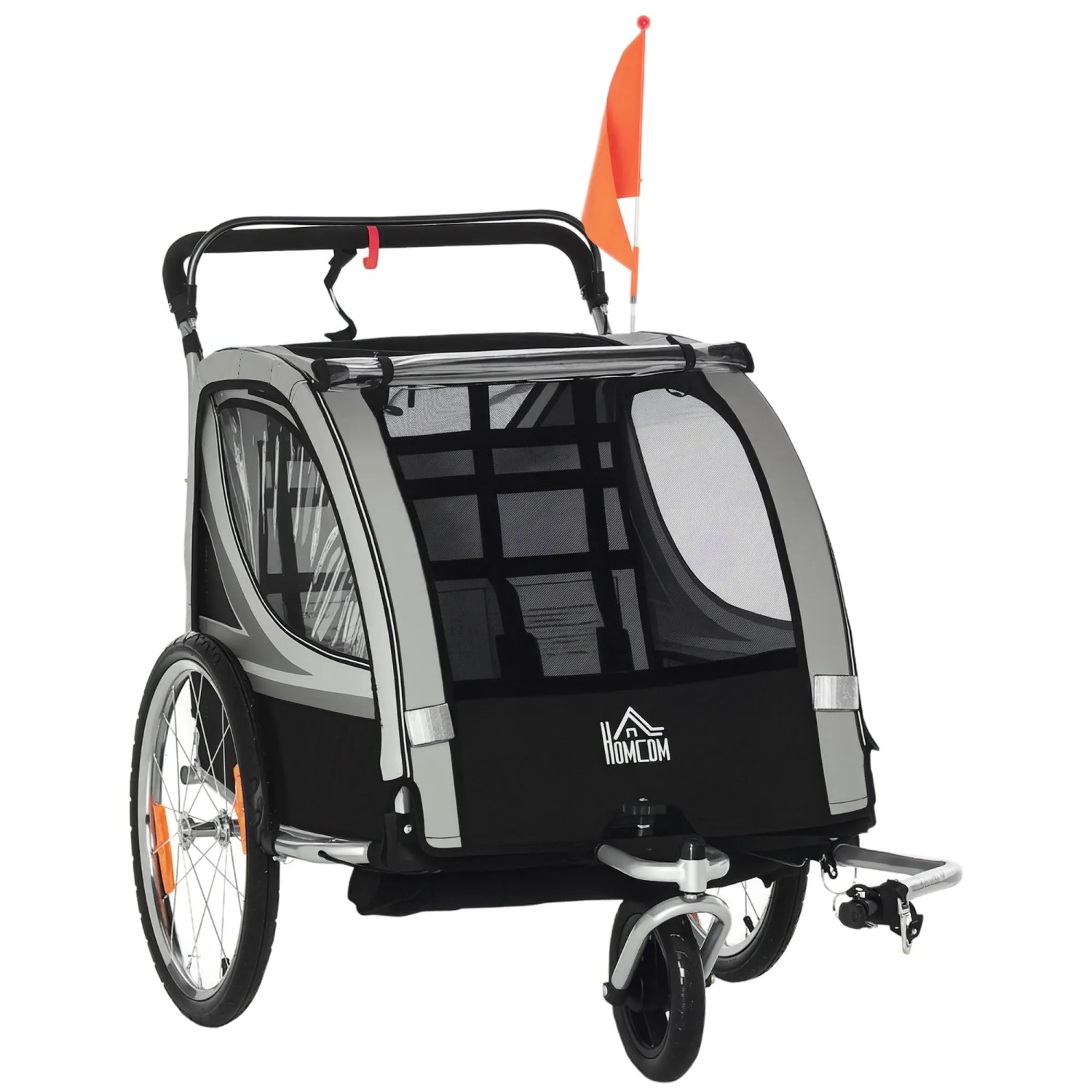 HOMCOM Baby Bike Trailer Stahl Polyester Grau Schwarz 142L x 75B x 101H cm