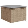 Hocker aus beigem Poly Rattan mit hellgrauem Kissen, Teil des vidaXL Garten-Sofa-Sets.