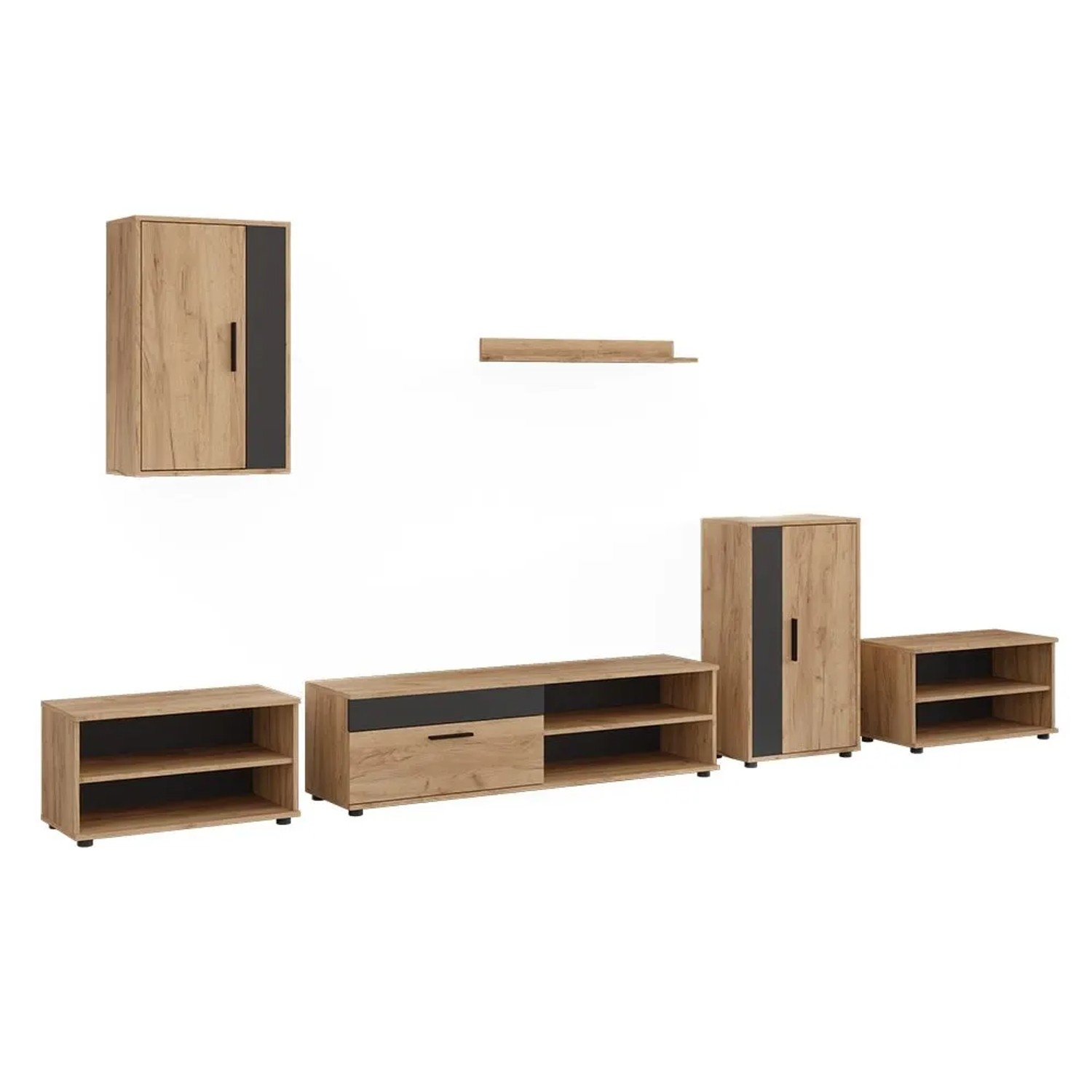Vicco Wohnwand Berno Goldkraft Eiche/Anthrazit 140 x 39 6-teiliges Set Art Nr 59205