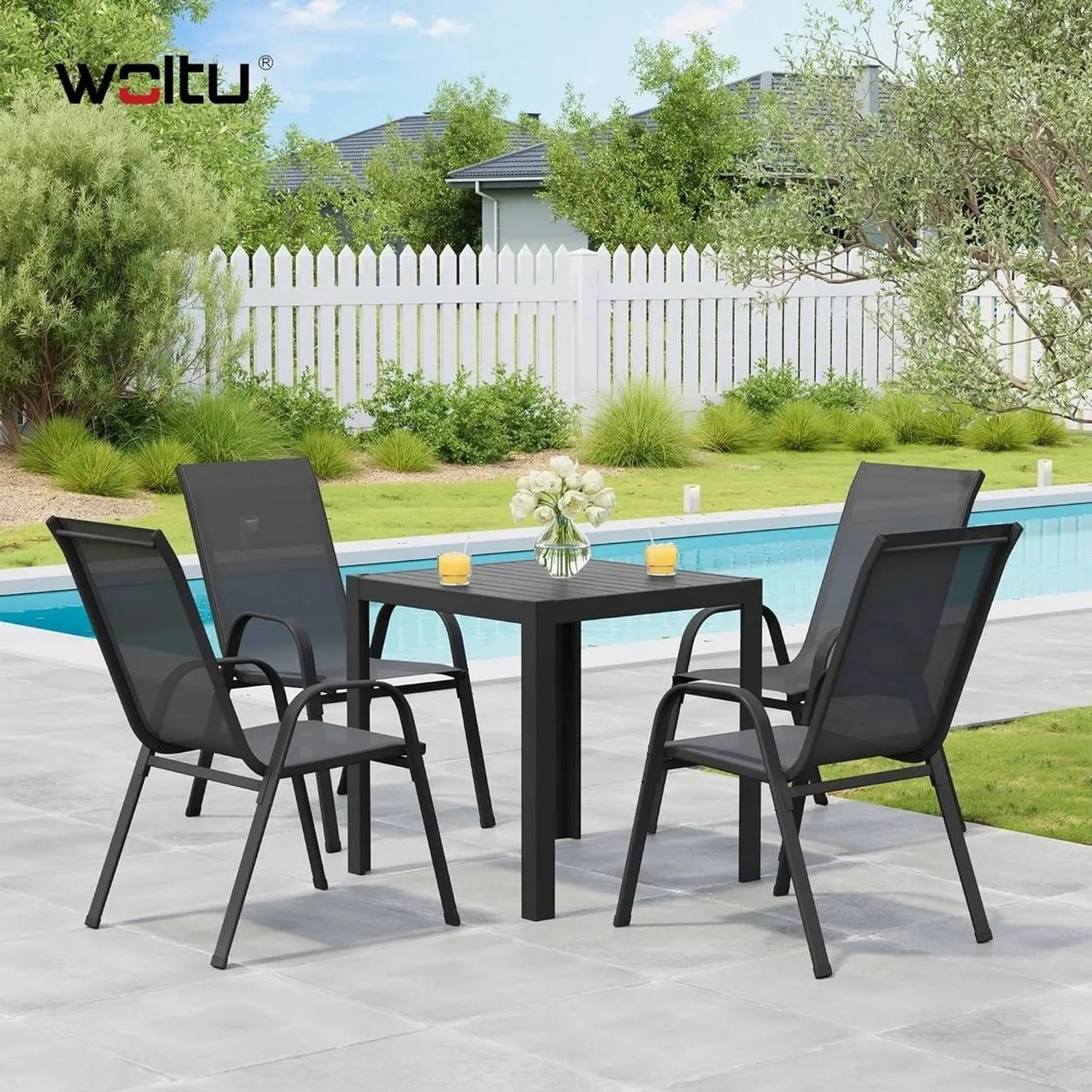 WOLTU 2er Set Stapelbare Gartenstühle Ergonomisch Wetterfest Grau_2