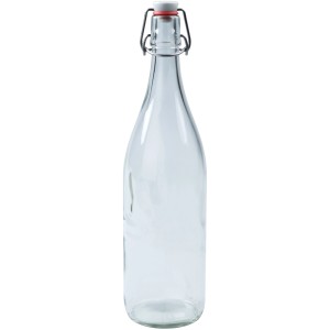 Transparente Dr. Oetker Bügelverschlussflasche, 1 Liter, ideal für Säfte und Öle.