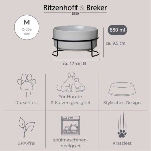Ritzenhoff & Breker Hundenäpfe, 2er Set mit Halter und Unterlage, 17cm, für mittelgroße Hunde.