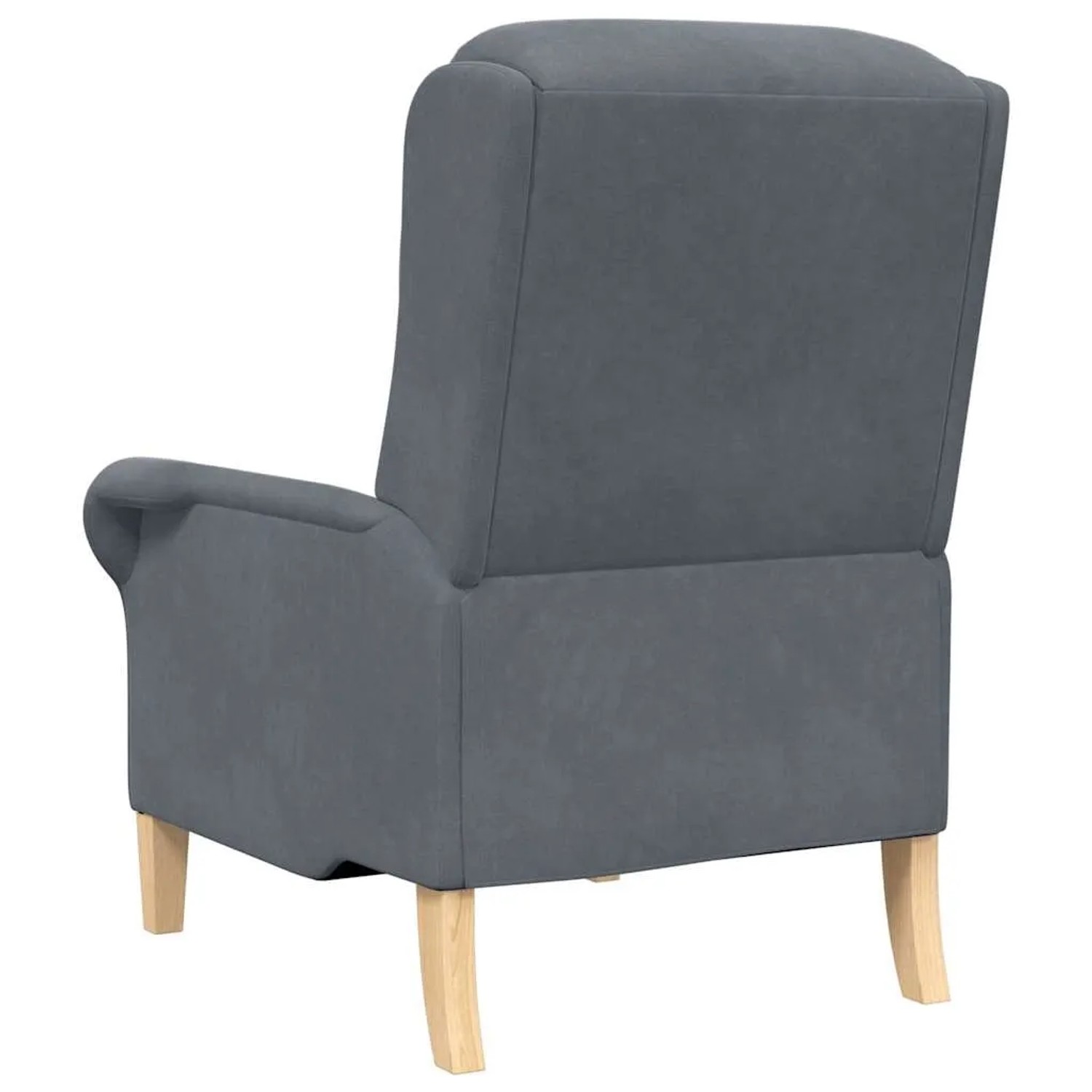 Dunkelgrauer vidaXL Sessel aus Samt, Loungesessel mit Holzfüßen, Rückansicht.