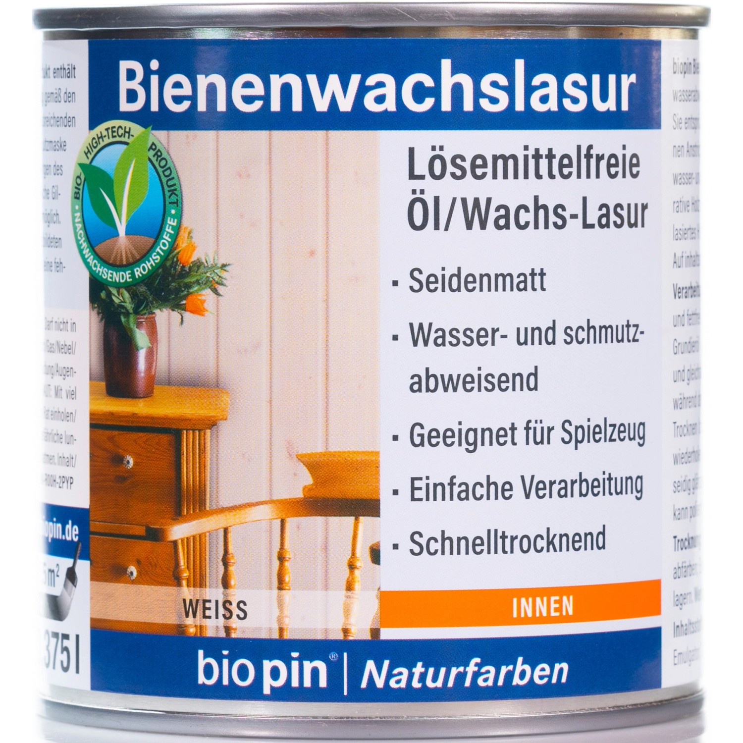 Biopin Bienenwachslasur Weiß 375 ml