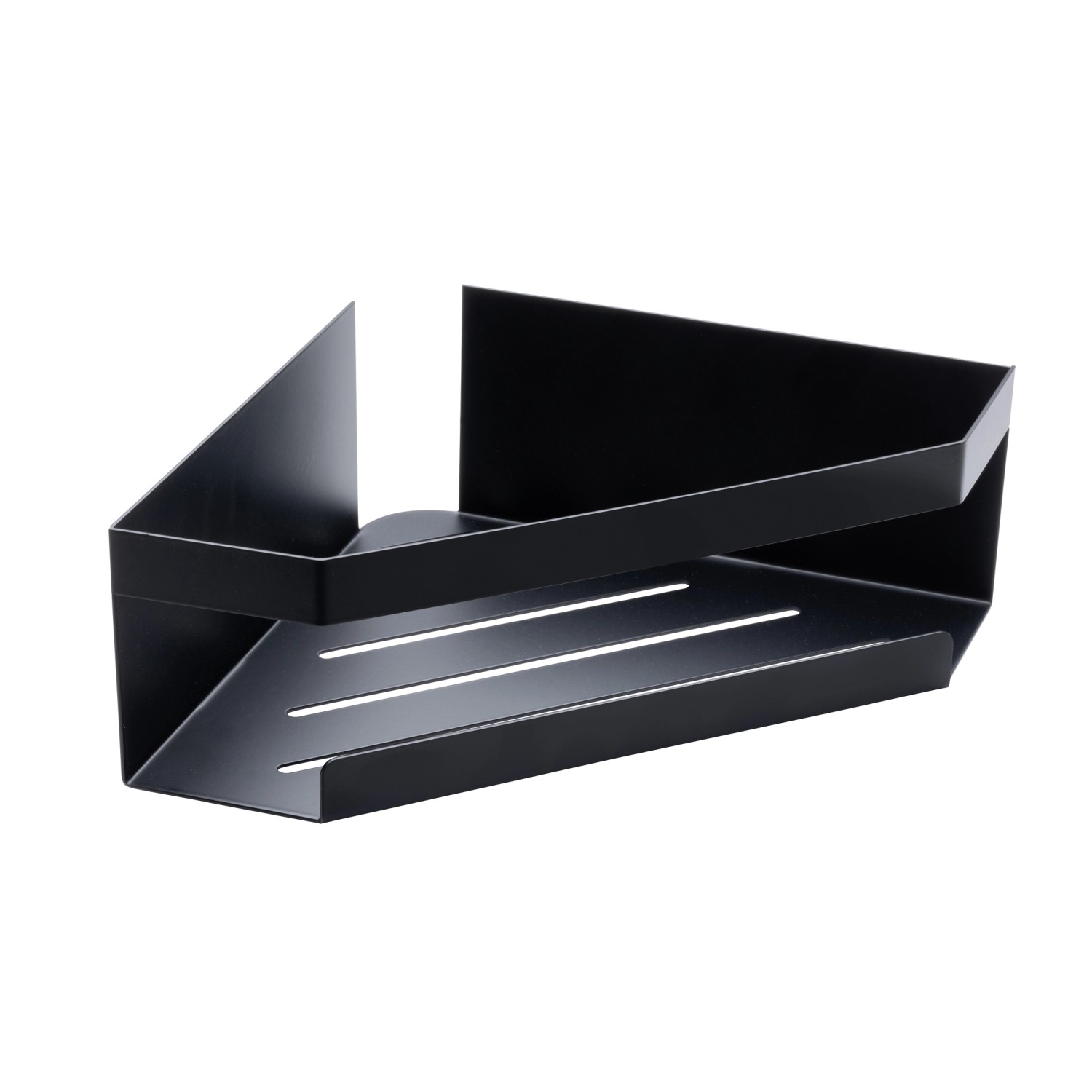 Schwarze Schöner Wohnen Eckablage Meleto aus Edelstahl mit Wasserablauf.