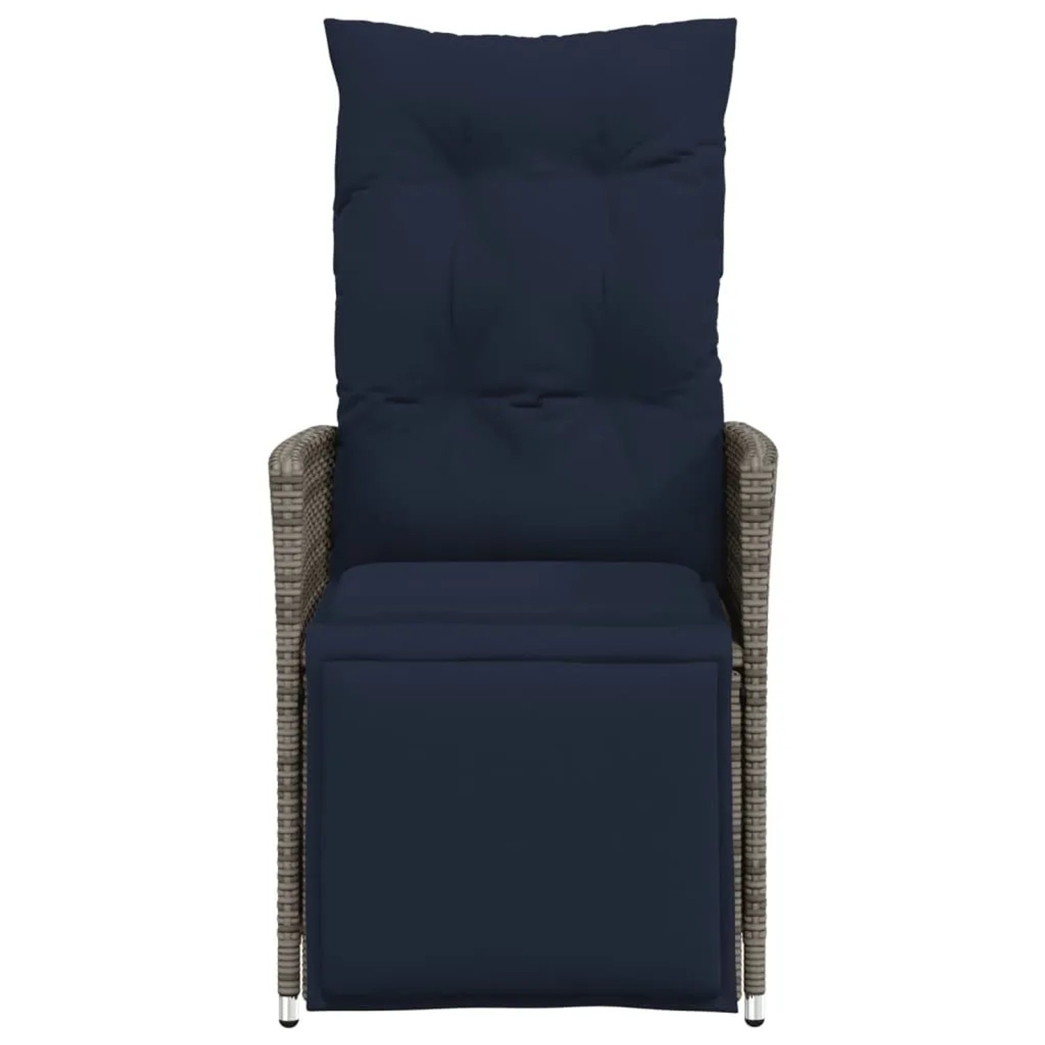 vidaXL Gartensessel verstellbar, graues Polyrattan-Gestell mit marineblauen Kissen. Komfortabler Gartenstuhl.