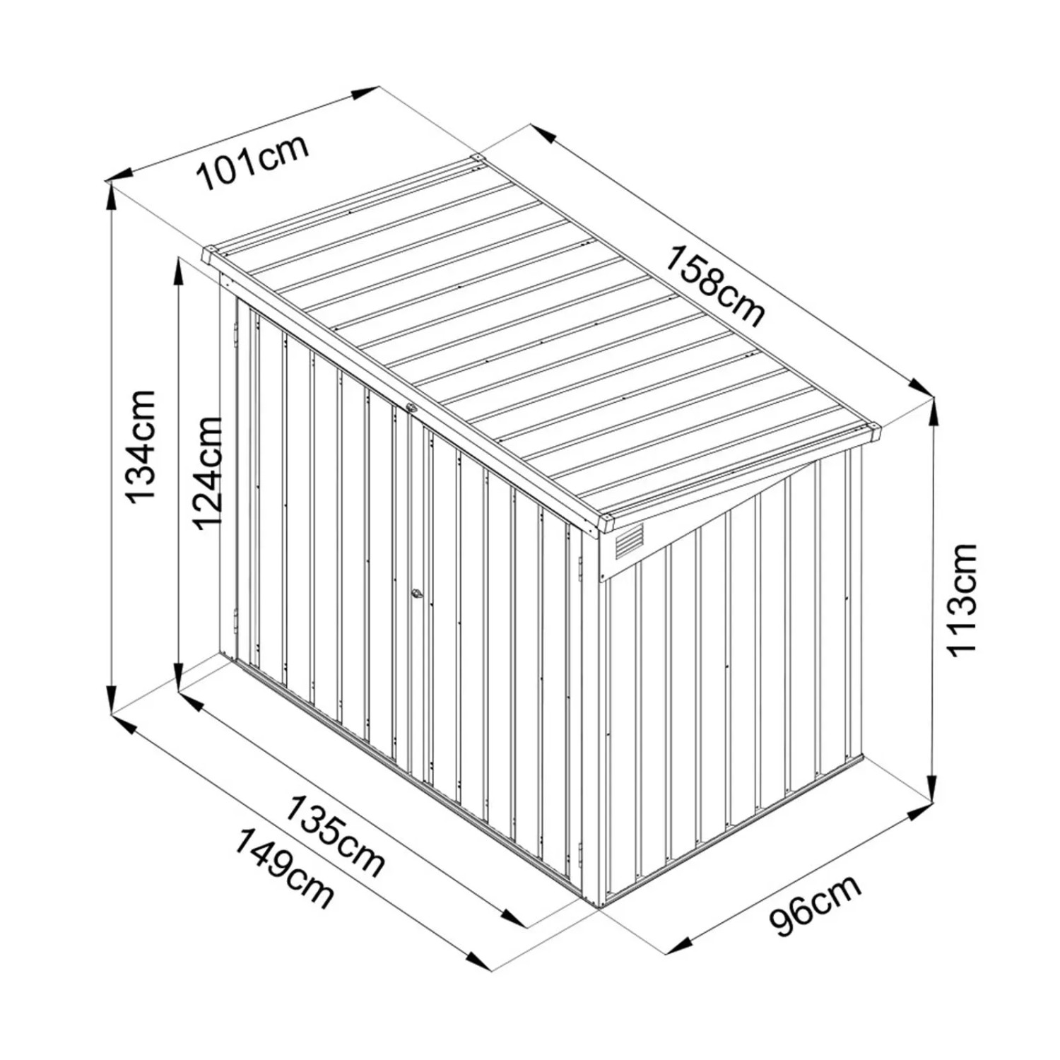 Skizze der Home Deluxe Mülltonnenbox Basura mit Maßangaben.