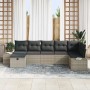 Hellgraues 7-teiliges vidaXL Garten-Sofa-Set aus Poly Rattan mit Kissen.