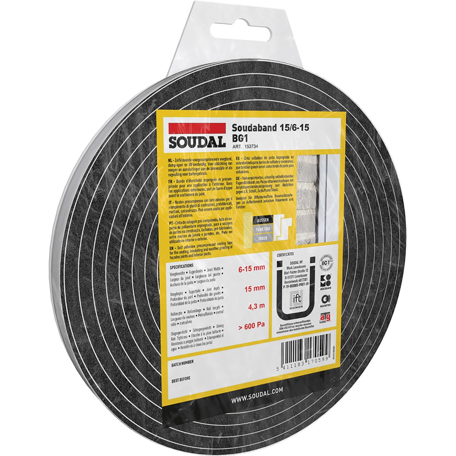 Soudal Fugendichtband Soudaband BG1 15/6-15 mm Rolle 4,3 m