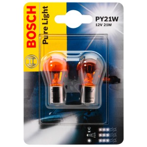 Bosch GLL Pure Light PY21W, 2er-Pack Auto-Glühlampen für Blinker und Bremslicht.