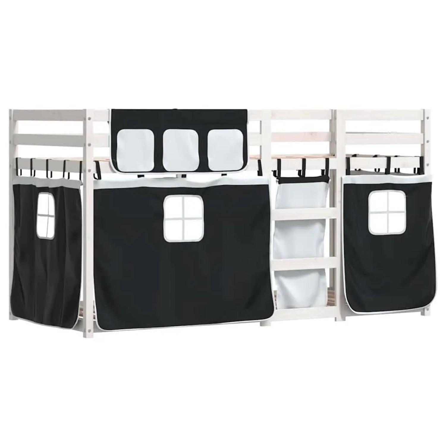 vidaXL Etagenbett mit Vorhängen Weiß Schwarz 90x200 cm Kiefernholz 3283895 günstig online kaufen