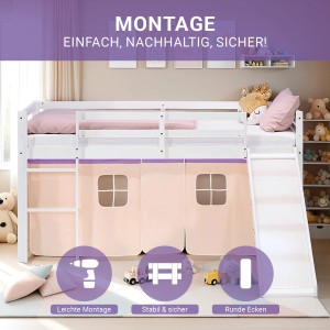 Homestyle4u Kinder Hochbett 90x200 Rutsche Lila Peach Kinderbett Weiß 2950