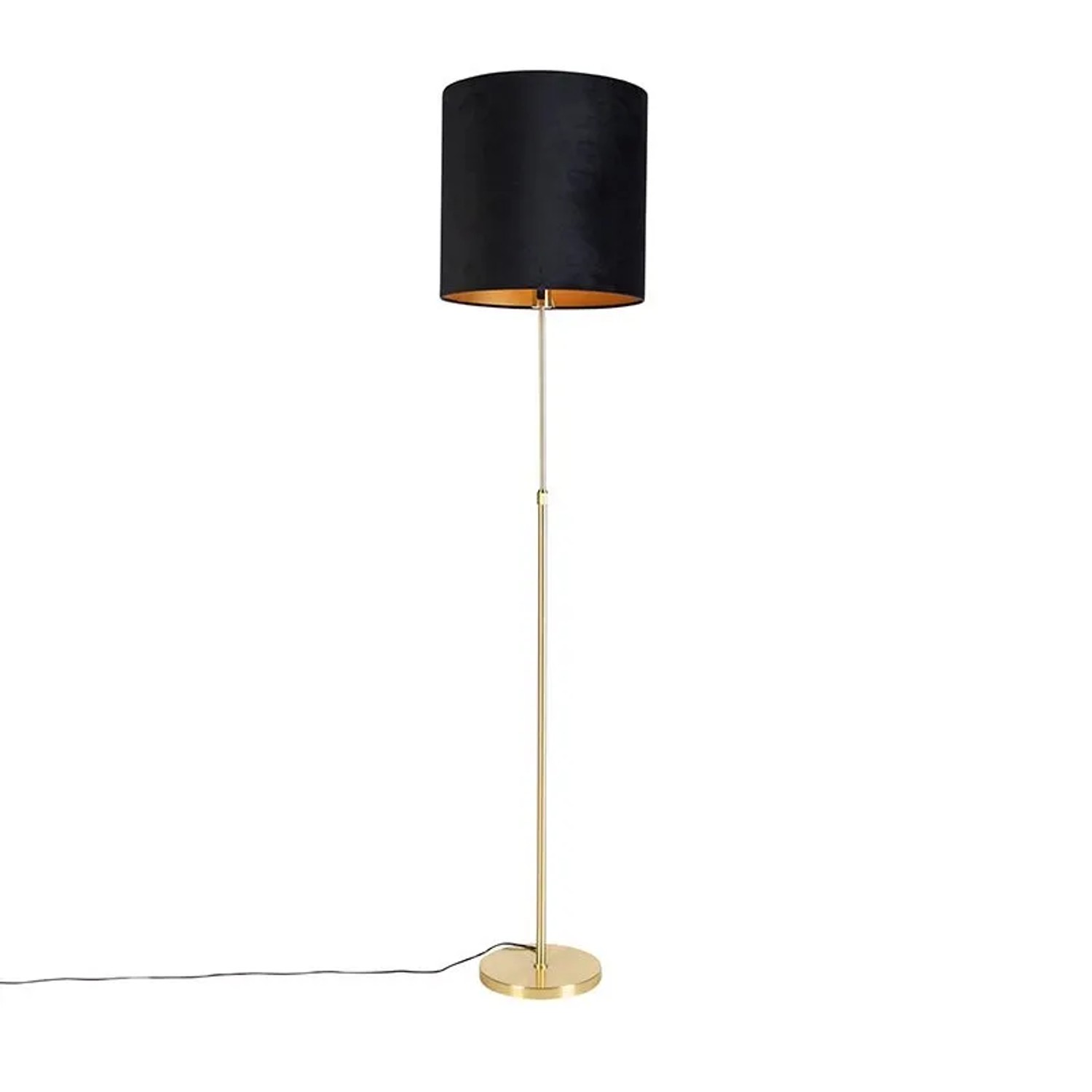 QAZQA Stehleuchte Gold   Messing mit Veloursschirm Schwarz 40 40 cm Parte