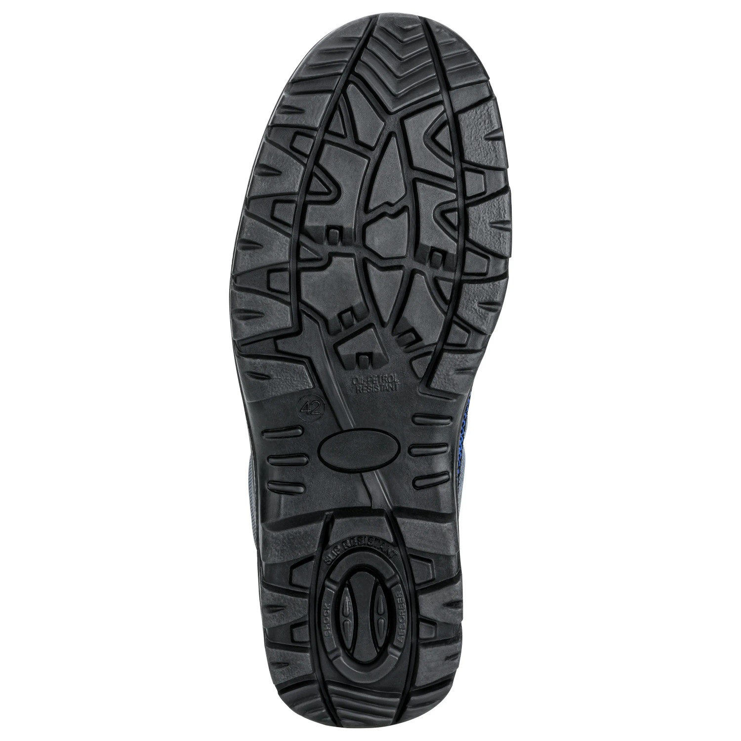 Schwarze, profilierte PU/PU-Sohle des Safety&More Nitro-X Sicherheitsschuhs Gr. 41. Rutschhemmend, öl- und benzinfest.