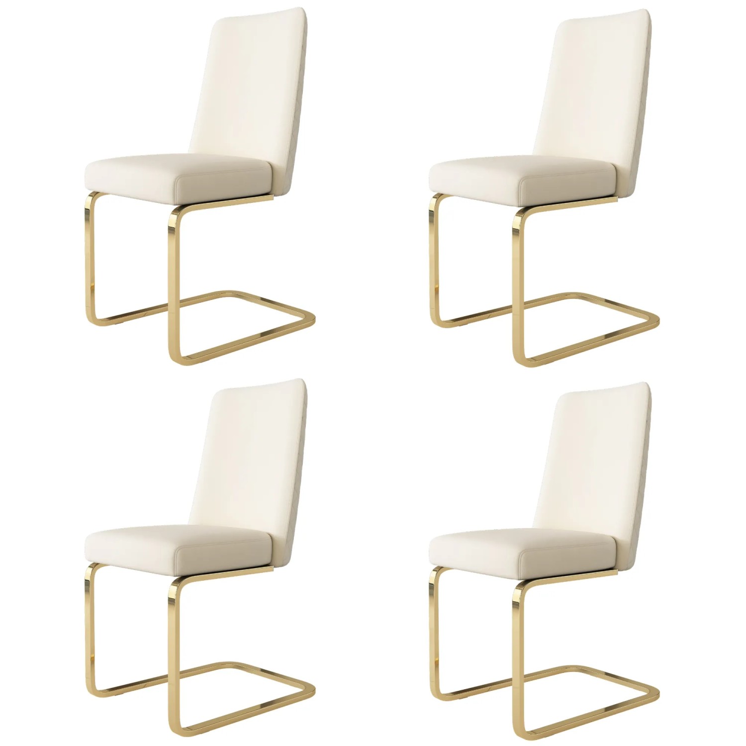 Merax Samt Esszimmerstuhl 4er Set Diamant Rückenlehne mit Goldfarbenen Metallbeinen Beige