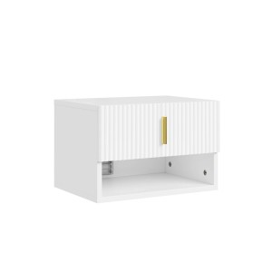 SoBuy Schwebender Nachttisch mit LED-Sensorleuchte Wandregal mit Schublade Nachtschrank Weiß Gold 40x26x30cm FBT176-E-W