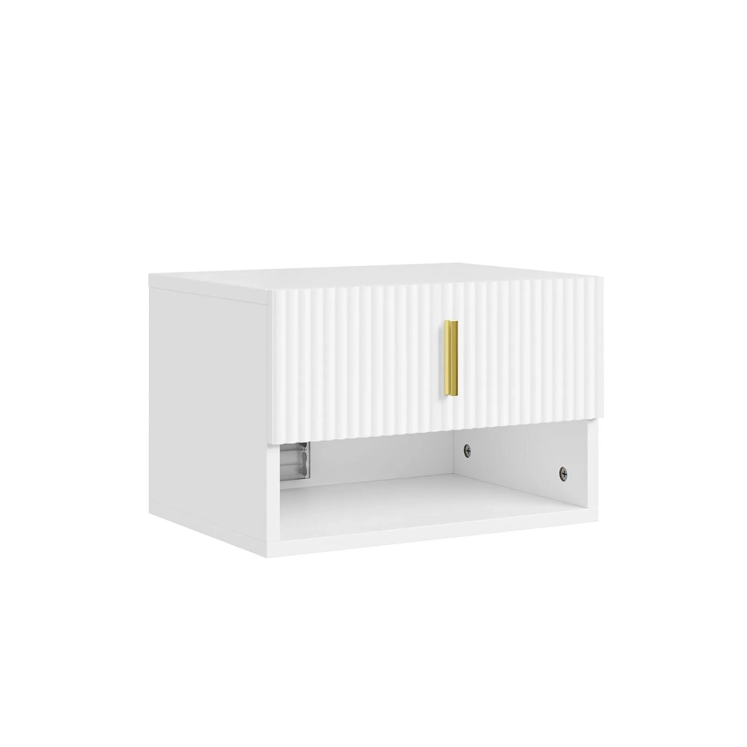 SoBuy Schwebender Nachttisch mit LED-Sensorleuchte Wandregal mit Schublade Nachtschrank Weiß Gold 40x26x30cm FBT176-E-W