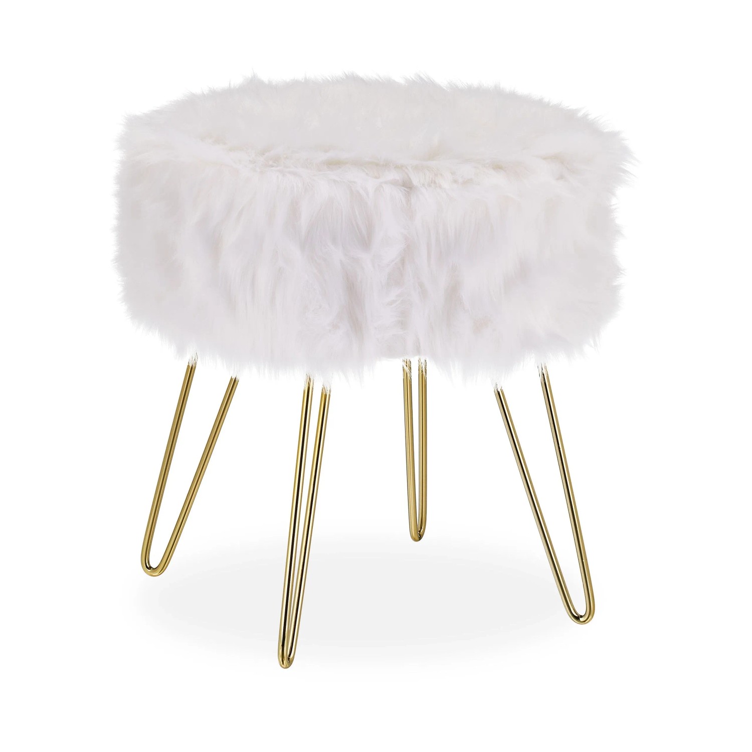 Relaxdays Fellhocker Kunstfell Weiß Gold Gepolstert 40 cm x 38 cm 3,15 kg