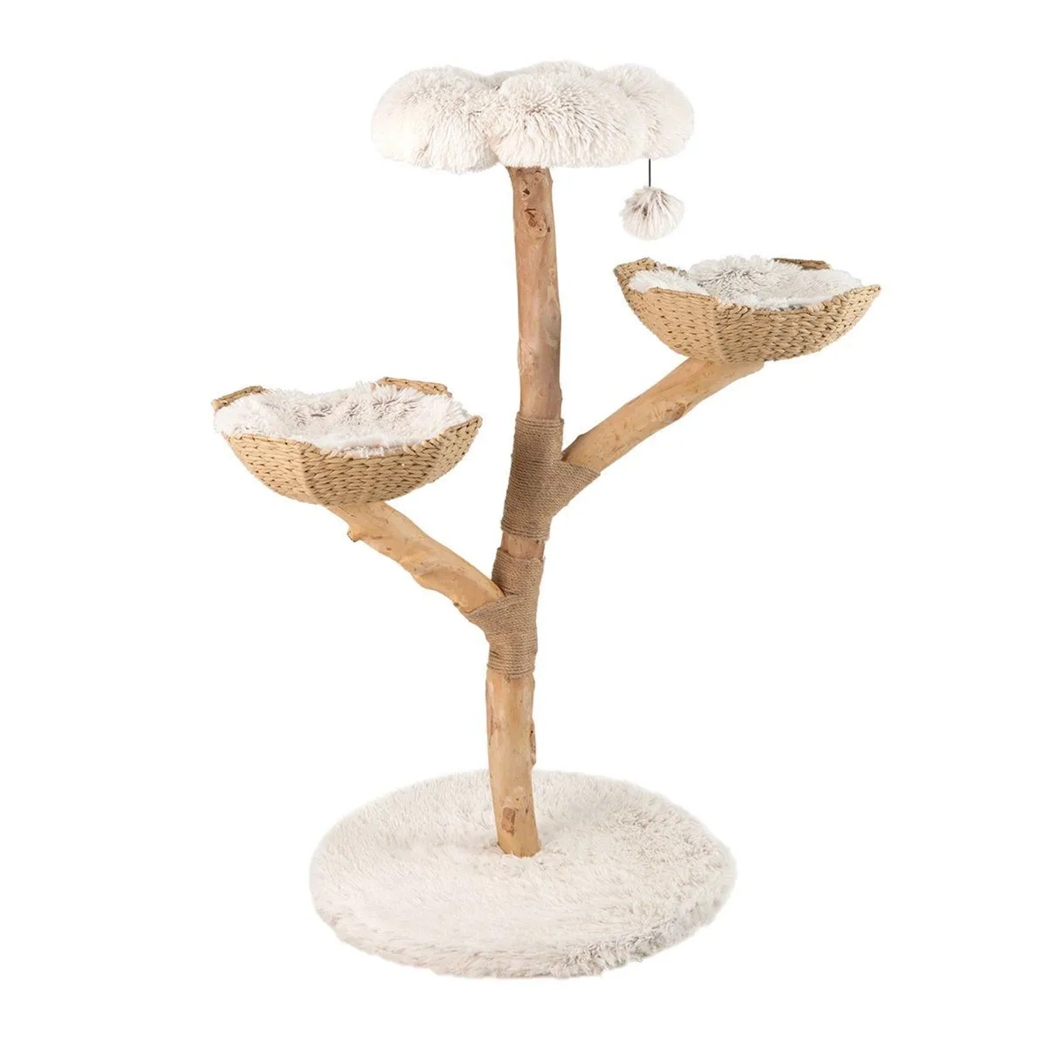 Costway Katzenmöbel Katzenbaum mit 1 & 2 Stämme Weiß & Natur 122 cm