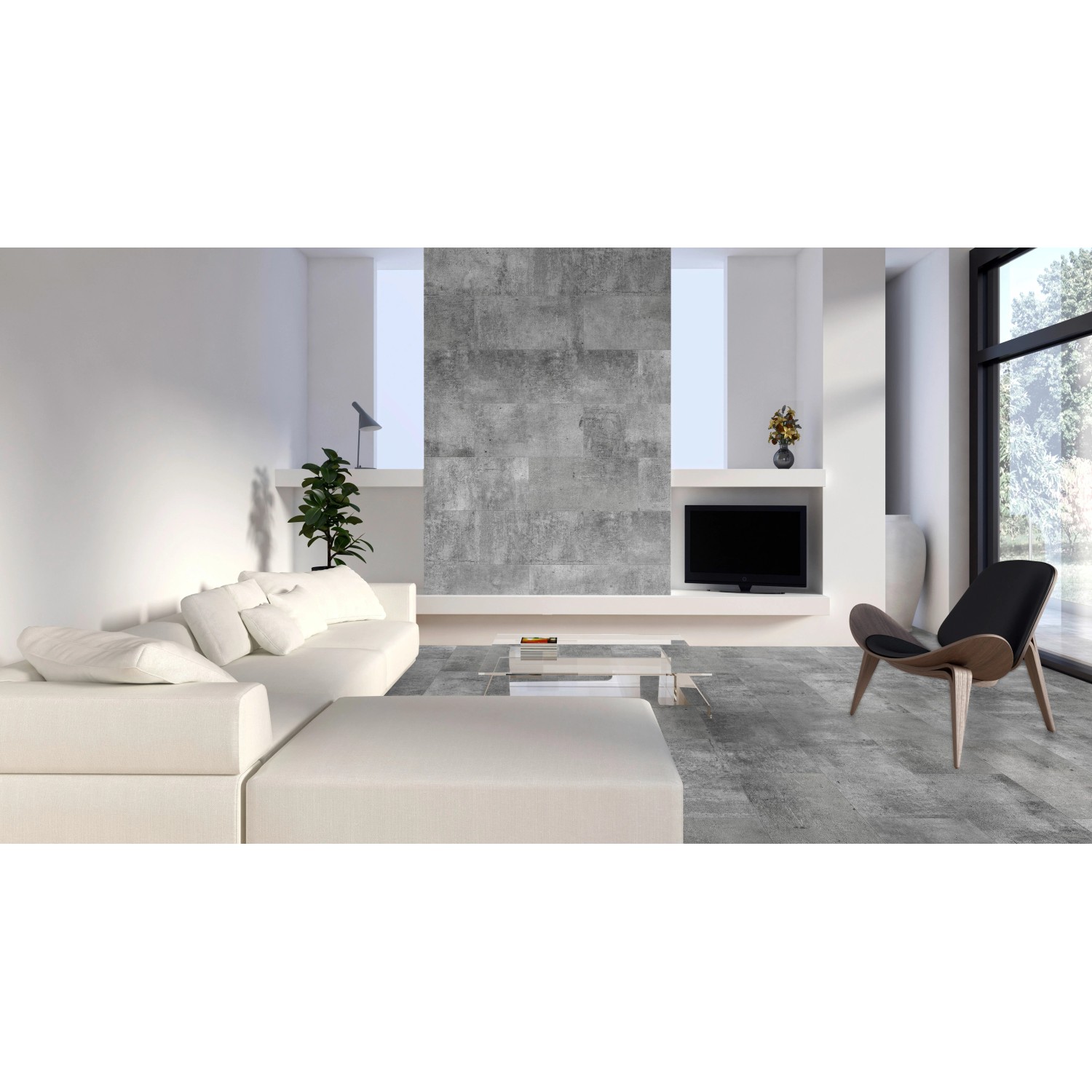 Verlegtes Classen Ceramin Neo Vario Repello, Bodenfliese in dunkler Steinoptik im Wohnraum.